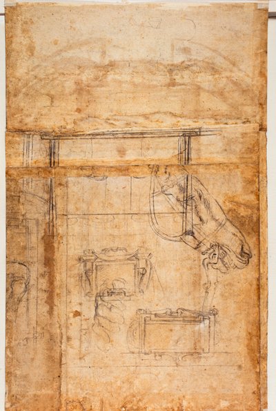 Diversos estudios de figuras y arquitectura de Michelangelo Buonarroti