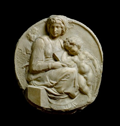 Virgen y Niño con San Juan Bautista niño Madonna Pitti o Tondo Pitti. Relieve de mármol por Michelangelo Buonarroti conocido como Michelangelo de Michelangelo Buonarroti