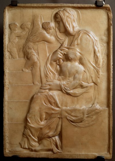 Virgen en las escaleras (Madonna della Scala) Bajo relieve de mármol por Michelangelo Buonarroti conocido como Michelangelo de Michelangelo Buonarroti