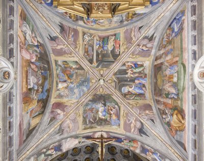 Bóveda del presbiterio con escenas de la vida de la Virgen María de Michelangelo Carminati