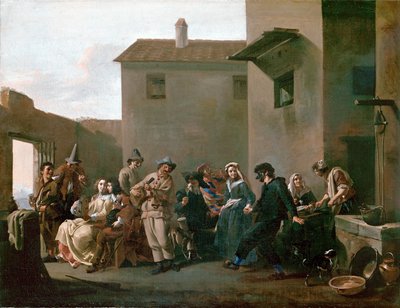 Baile en la Trattoria ... (óleo sobre lienzo) de Michelangelo Cerquozzi