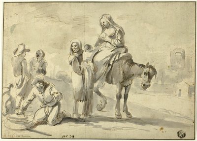 Viajeros que descansan para alimentarse de Michelangelo Cerquozzi