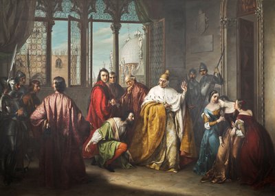 El dux Francesco Foscari envía a su hijo Jacopo al exilio ("I due Foscari") de Michelangelo Grigoletti