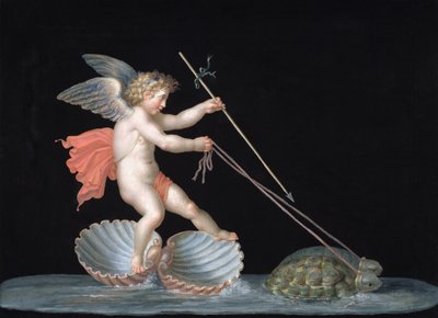 Cupido guiado por tortugas (óleo sobre tabla) de Michelangelo Maestri