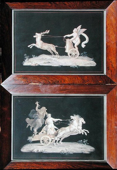 Dos de un conjunto de seis escenas alegóricas de Michelangelo Maestri