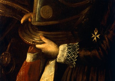 (detalle) del Retrato de Alof de Wignacourt con su paje de Michelangelo Merisi da Caravaggio