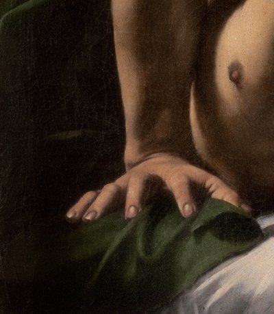(detalle) de la mano del general de Judith y Holofernes, 1599 de Michelangelo Merisi da Caravaggio