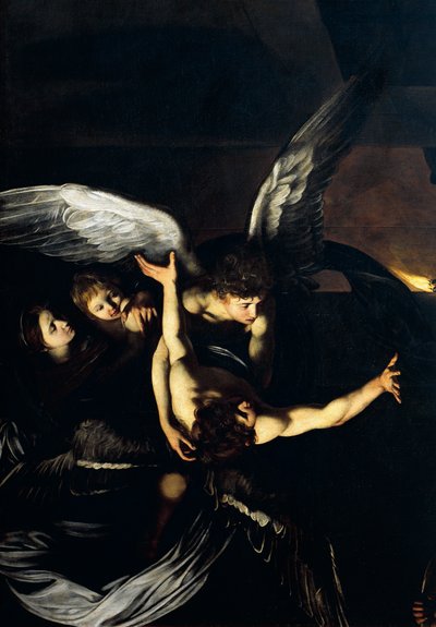Figuras de ángeles, (detalle) de Nuestra Señora de la Misericordia o Siete Obras de Misericordia, c.1606-07 de Michelangelo Merisi da Caravaggio
