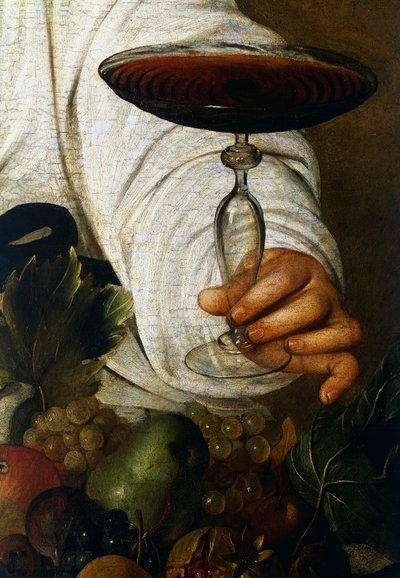 Copa de vino (detalle de Baco) de Michelangelo Merisi da Caravaggio