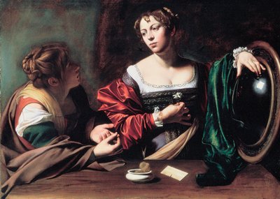 ""Marta y María Magdalena"" Cuadro de Michelangelo Merisi conocido como Caravaggio o il Caravaggio (1571-1610) hacia 1598 Dim. 100x134,5 cm Instituto de Arte de Detroit de Michelangelo Merisi da Caravaggio