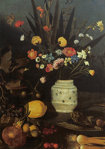 Naturaleza muerta con flores y plantas (detalle) de Michelangelo Merisi da Caravaggio