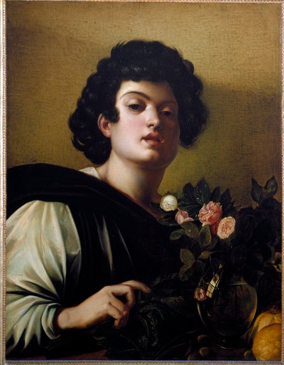 Niño joven en el jarrón de rosas de Michelangelo Merisi da Caravaggio