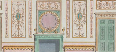 Pared interior ornamentada con puertas y chimenea de Michelangelo Pergolesi