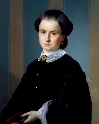 Retrato de dama con libro, de Michelangelo Pittatore (1825-1903), óleo sobre lienzo, 71x56 cm. de Michelangelo Pittatore