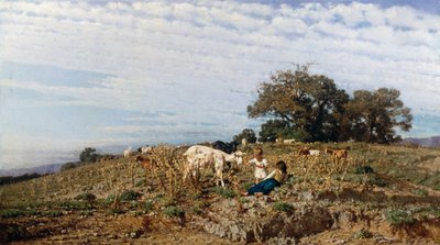 Campo con pastores y cabras, por Michele Cammarano (1835-1920) de Michele Cammarano