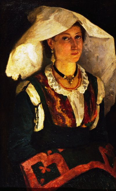 Mujer en traje sardo, ca 1875, por Michele Cammarano de Michele Cammarano