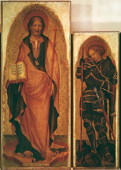 San Jaime con santos, detalle de San Jaime y San Miguel Arcángel, c.1450 (detalle) de Michele Giambono