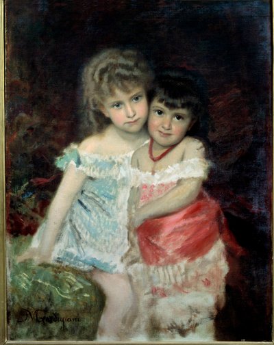 Retrato de Blanche y Amelie Pintura de Michel Gordigiani (1830-1909) 1877 Florencia, Museo de Arte Moderno de Michele Giordigiani