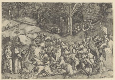Moisés saca agua de la roca de Michele Greco