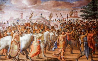 Triunfo del cónsul Lucio Emilio Paulo sobre Perseo, rey de Macedonia (detalle), hacia 1570 (fresco) de Michele and Rocchetti Jacopo Alberti