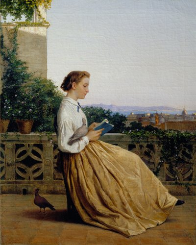 Lectura en la terraza, c.1875 (óleo sobre lienzo) de Michele Tedesco
