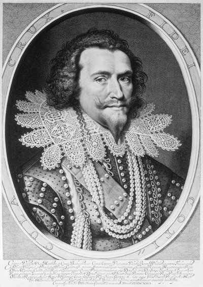 Retrato de George Villiers, 1er Duque de Buckingham (1592-1628) grabado por Willem Jacobsz. Delff (1580-1638) 1626 de Michiel Jansz van Miereveld