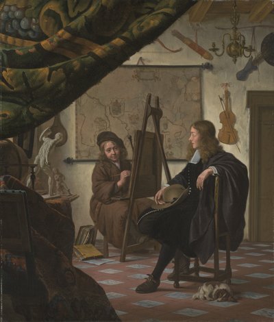 Un autorretrato del artista en su estudio de Michiel van Musscher