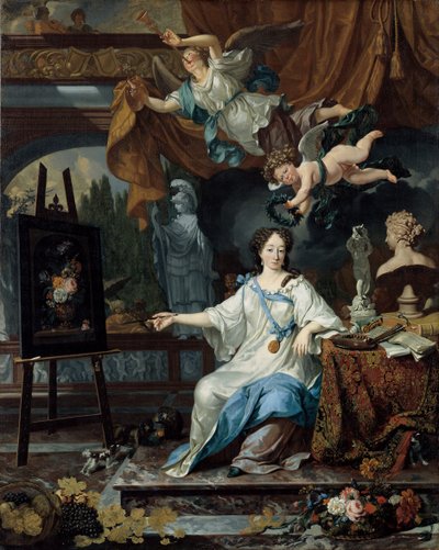 Retrato alegórico de una artista en su estudio, c.1675-1685 de Michiel van Musscher