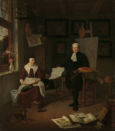 Retrato de Michiel Comans (1614-1687), calígrafo, grabador, pintor y maestro de escuela, con su tercera esposa Elisabeth van der Mersche de Michiel van Musscher
