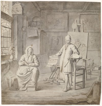 El pintor Michiel Comans y su tercera esposa Elisabeth van der Mersche en el estudio de Michiel van Musscher