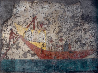 Antigüedad egipcia: “Barco militar egipcio”. Fresco de una tumba. 2000 a.C. Turín, Museo Egipcio de Middle Kingdom Egyptian