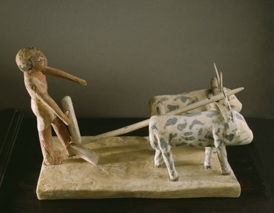 Modelo funerario de un labrador guiando su arado tirado por dos bueyes de Middle Kingdom Egyptian