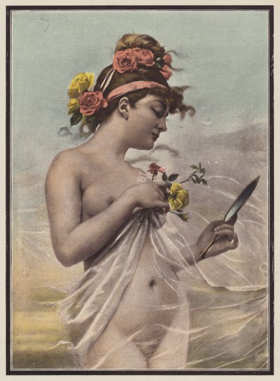 La mañana, mujer con un espejo (litografía en color) de Mieczyslaw Reyzner