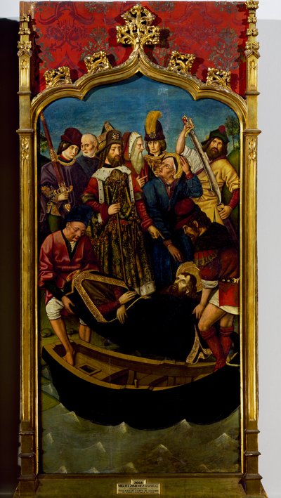 Cuerpo de San Jaime siendo colocado en un barco en Jaffa de Miguel (school of) Ximenez