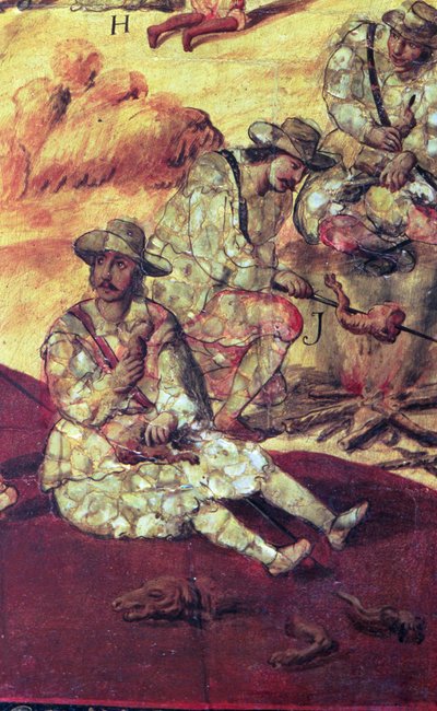 Los conquistadores hambrientos comen carne de perro de Miguel Gonzalez