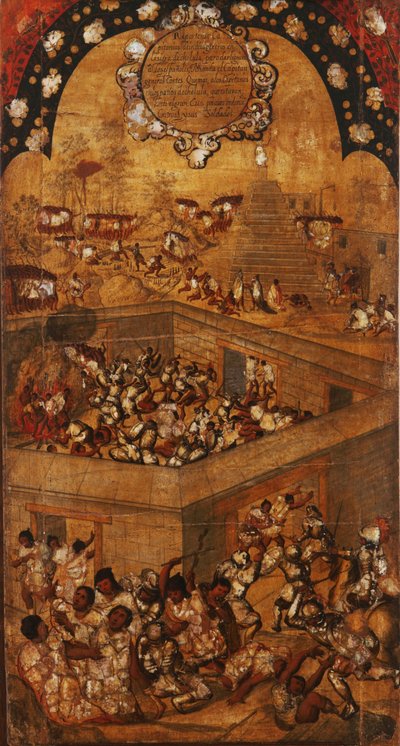 La Conquista de México, Panel VII, c.1696-1715 (pintura sobre madera) de Miguel Gonzalez