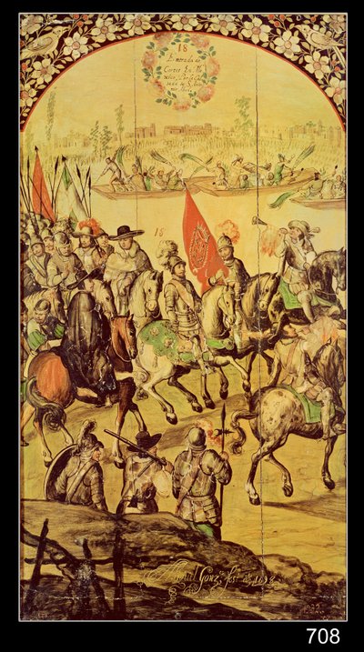 El encuentro entre Hernando Cortés (1485-1547) y Moctezuma (1466-1520) 1698 de Miguel and Juan Gonzalez