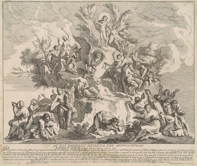 La Prima Macchina para la Chinea de 1739: Monte Parnaso con Apolo, las Musas y Pegaso de Miguel de Sorellò, after Pierre Parrocel, after Michelangelo Specchi