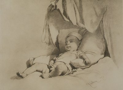 Bebé dormido en la cama de Mihaly von Zichy