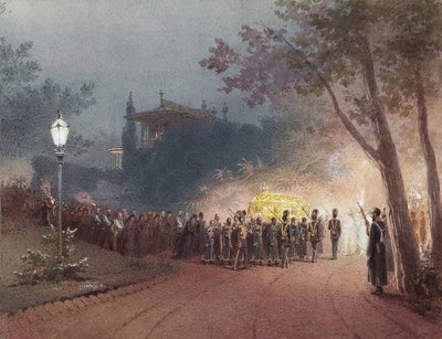 Llevando el ataúd con el cuerpo de Alejandro III desde el Palacio Pequeño en Livadia, 1895 de Mihaly von Zichy