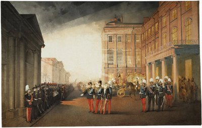 Desfile frente al Palacio Anichkov el 26 de febrero de 1870, 1870 de Mihaly von Zichy