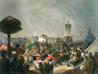 Fiestas públicas tras la coronación del Zar Alejandro II, Campo de Jodynka, Moscú, 1856 de Mihaly von Zichy