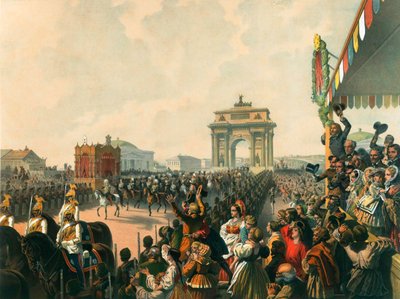 Entrada triunfal de sus Majestades Alejandro II y María Alexandrovna en Moscú, 1856 de Mihaly von Zichy