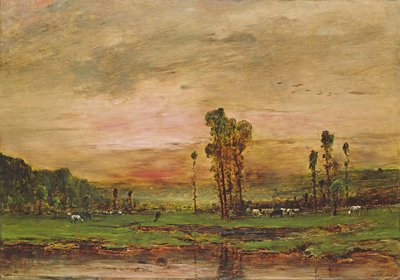 Paisaje vespertino con un rebaño de ganado cerca de Jouy-en-Josas, 1881 de Mihály Munkácsy