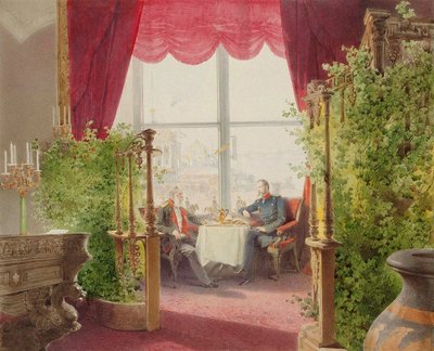 Desayuno de los emperadores Alejandro II y Guillermo I en el Palacio de Invierno, 1873 de Mihály Zichy
