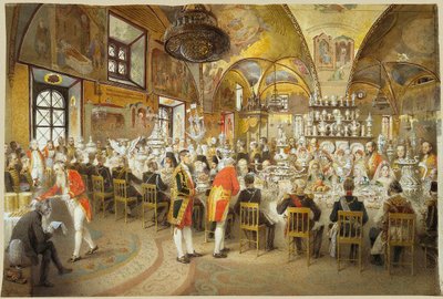 Cena ceremonial en el Palacio de las Facetas en el Kremlin de Moscú, 1883-1895 de Mihály Zichy