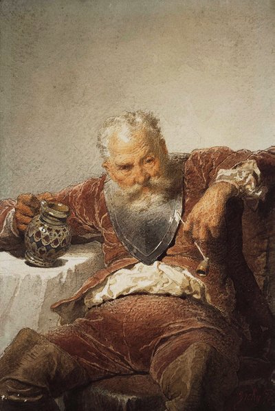 Falstaff con una jarra de vino y una pipa de Mihály Zichy