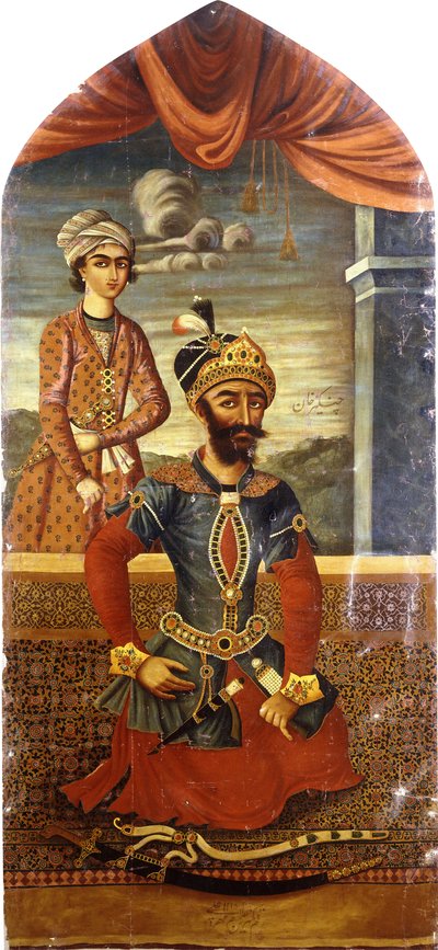 Retrato de Genghis Khan, con un joven asistente, c.1803-4 de Mihr Ali