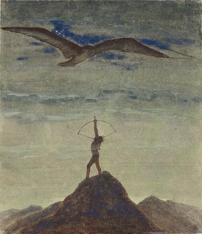 El signo de Sagitario (Del ciclo "Zodiaco") par Ciurlionis, Mikalojus Konstantinas (1875-1911). Témpera sobre papel, tamaño : 35,3x30,1 de Mikalojus Konstantinas Čiurlionis