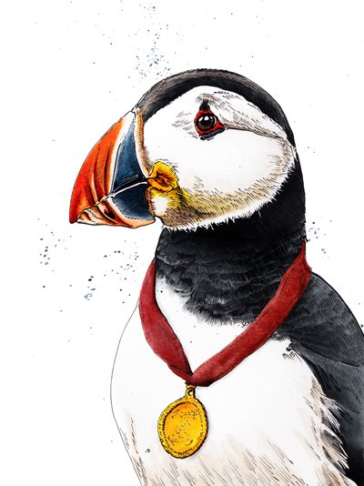 Felicidades Puffin on White, 2020 de Mike Davis
